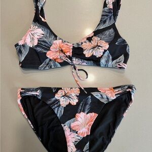 Roxy Floral Bikini Set with Pink and Black Design
